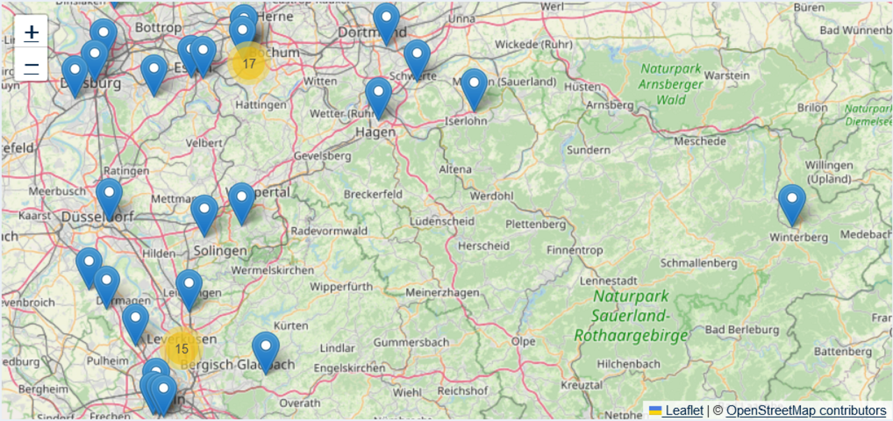 Hier finden Sie die beteiligten Schulen in NRW auf einer Standortkarte